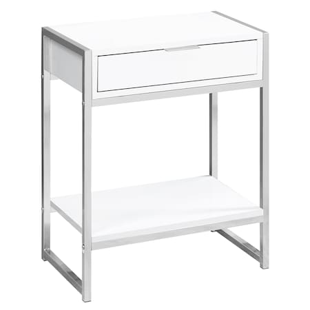 Monarch Specialties Accent Table - 24"H / Glossy White / Chrome Metal I 3480